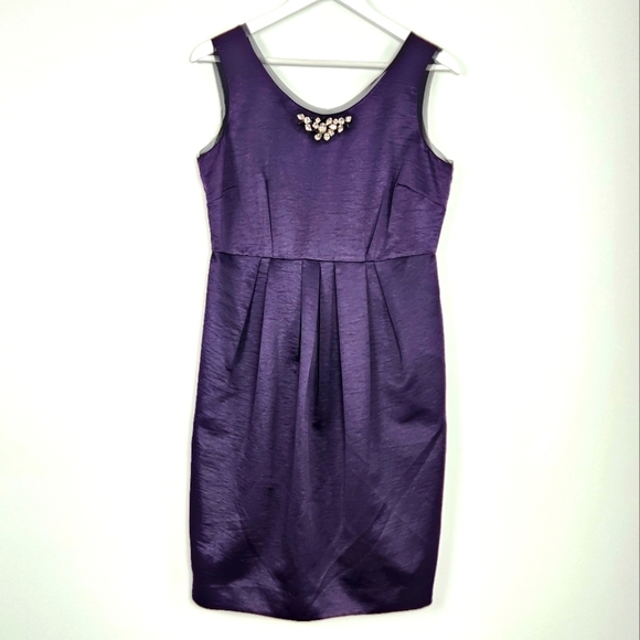 Simply Vera Vera Wang Plum Sheath Pockets Embellished Cocktail Dress Size 10 - Picture 2 of 11